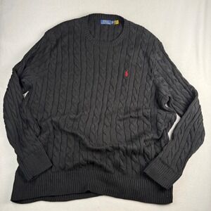 Polo Ralph Lauren Black Cable Knit Sweater Crew Neck Red Pony Logo Mens 3XLT